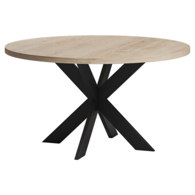 Ronde eettafel eiken met stalen spinpoot Eiken ronde eettafel met moderne stalen spinpoot